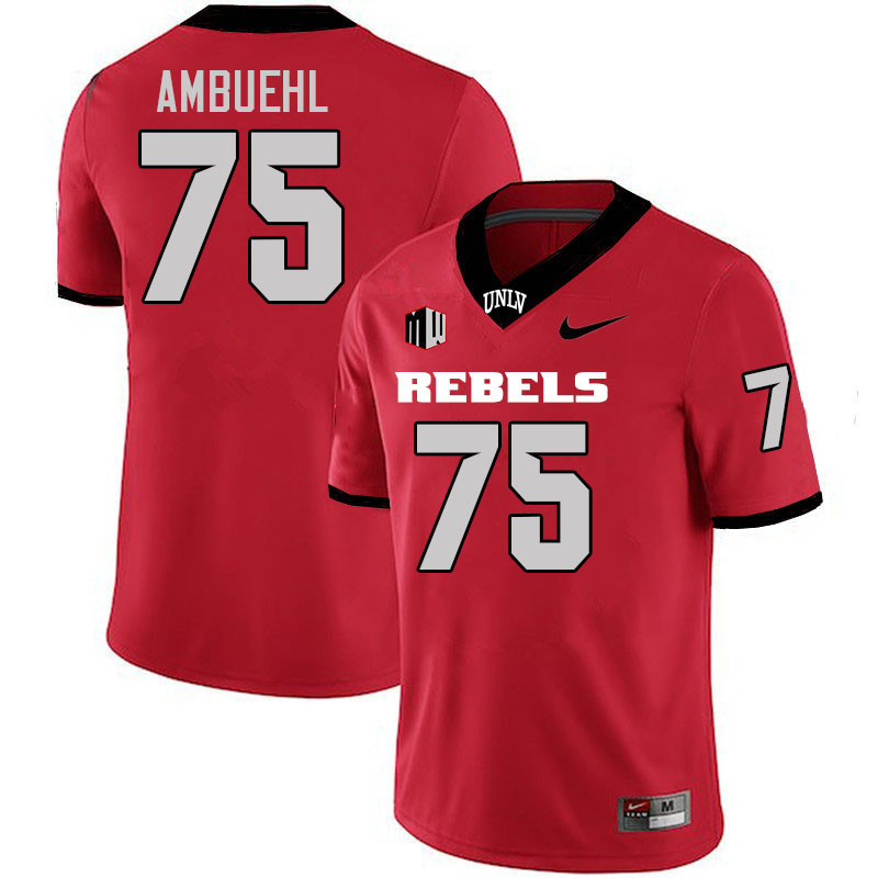Men #75 Anton Ambuehl UNLV Rebels College Football Jerseys Stitched-Scarlet